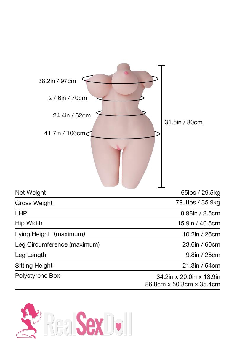 Lola: 80cm(31.5) 65 lbs Voluptuous Sex Doll Torso, In Stock vista 3